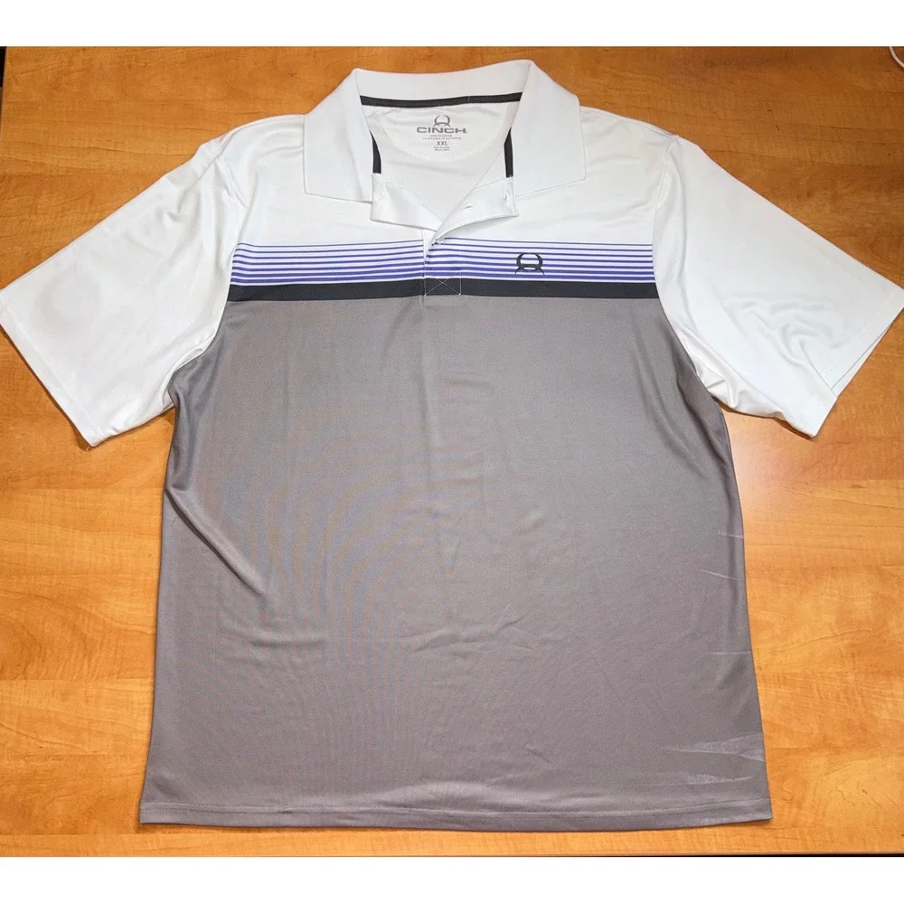 Cinch Arena Flex Mens XXL Polo Shirt Grey White Purple Striped Performance Golf